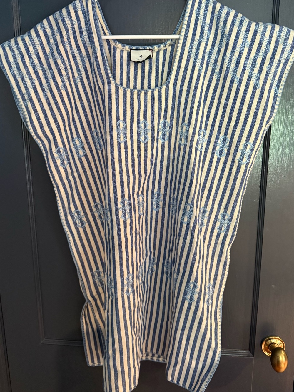 Tuckernuck Blue and White Striped Embroidered Dress